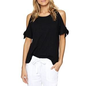 Sanctuary Size Medium Lou-Lou Cold Shoulder T-Shirt Black Cotton Tie Sleeves
